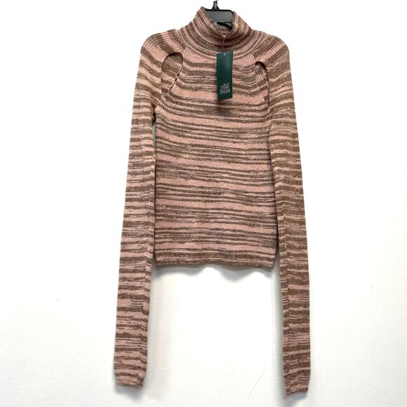 Wild Fable M Pink & Brown Striped Cut Out Long Sleeve Turtleneck Sweater - Picture 2 of 5